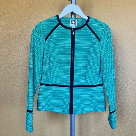 ANNE KLEIN Tweed Green Suit Jacket Blazer - Picture 1 of 9
